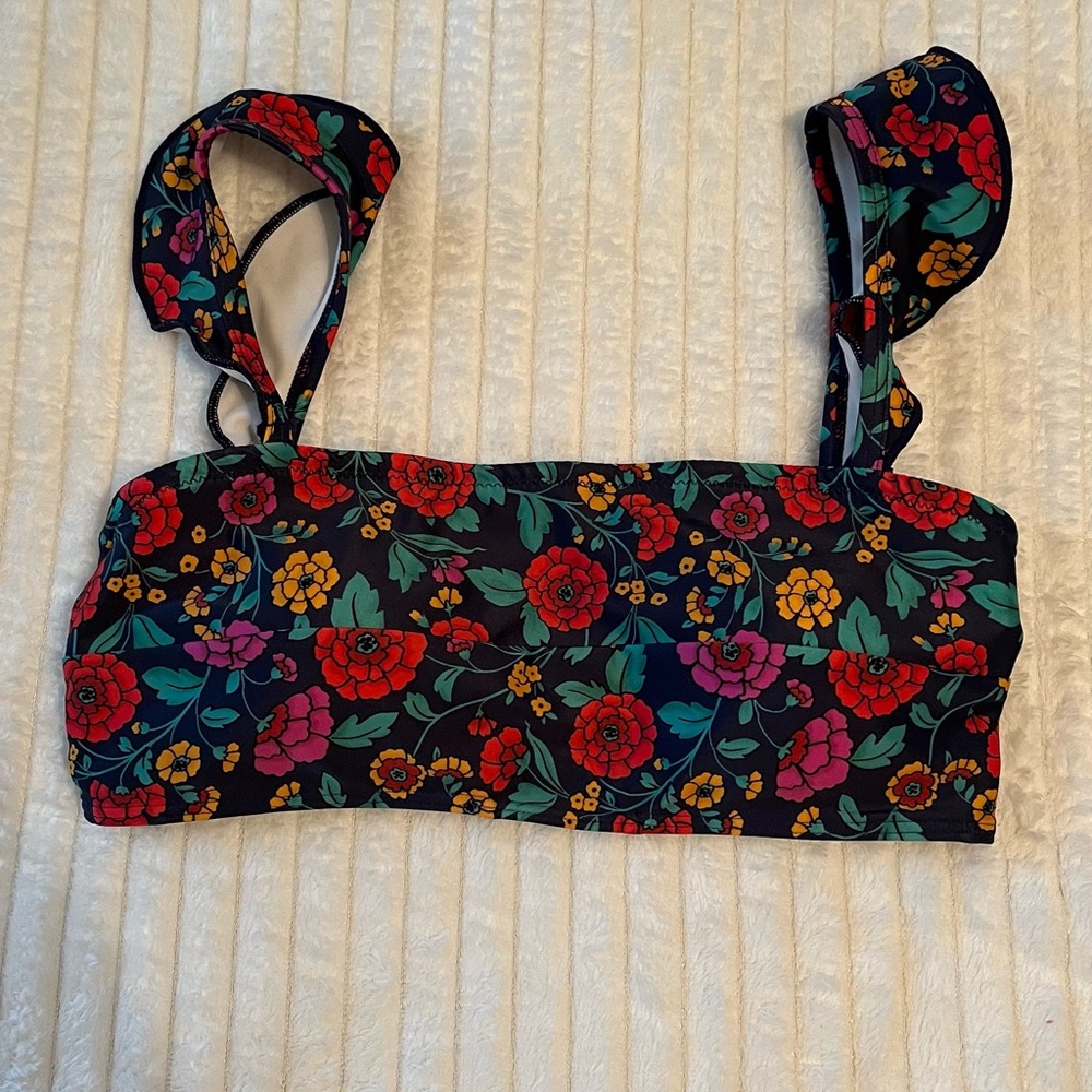 Summer Salt Floral Bikini Bandeau Top with Ruffle Straps